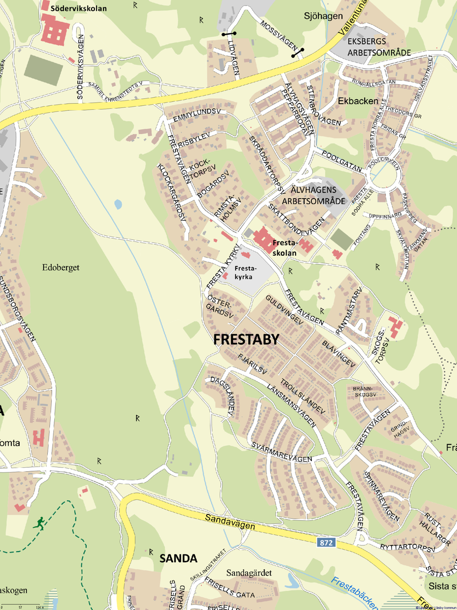 Kartbild över området i Fresta