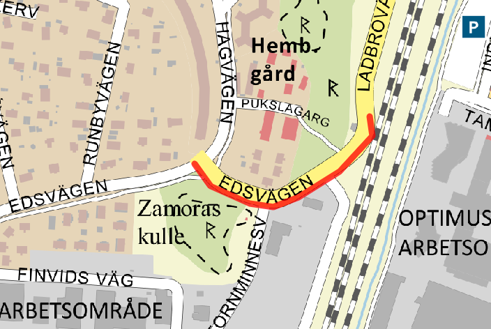 Kartbild över Edsvägen som får ny asfalt