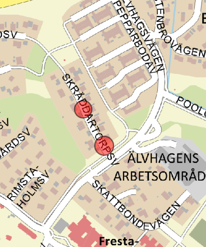 Kartbild över de gator i Södervik som får ny asfalt