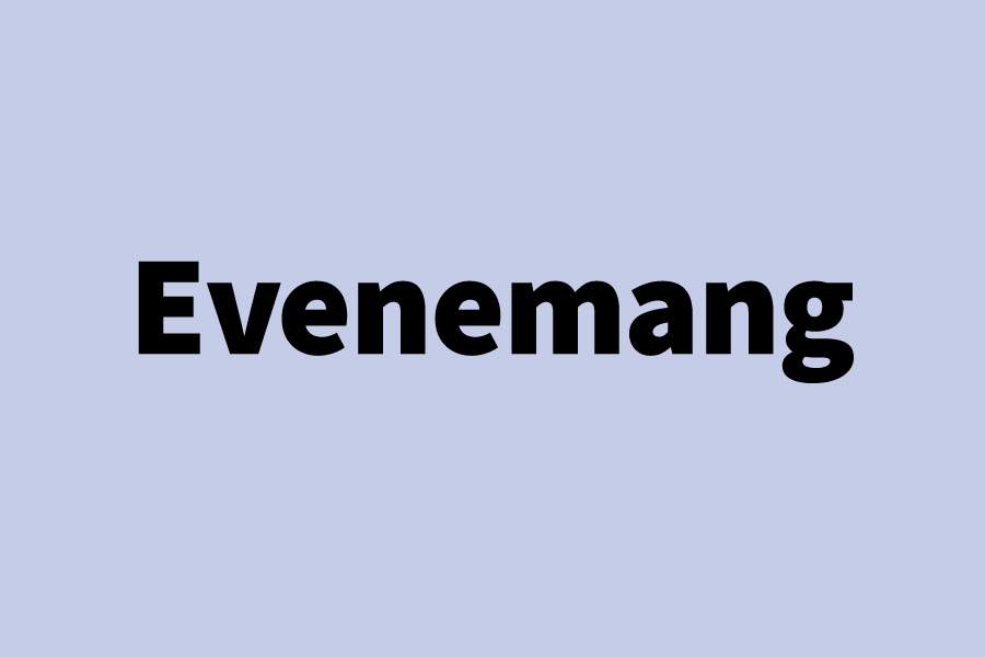 Texten "Evenemang" med lila bakgrund.