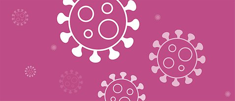 Ett pictogram format efter ett virus med en rosa bakgrund. 