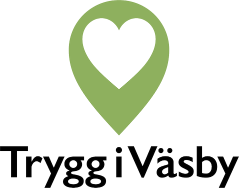 En symbol för ett tryggare Väsby i form av en droppe och ett hjärta i mitten. 