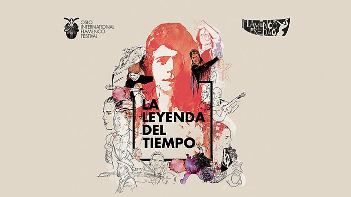 Tecknad bild av många ansikten i olika storlekar och texten La Leyenda de Tiempo.